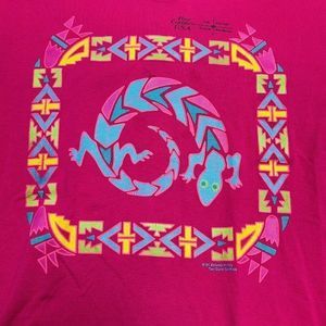 Vintage 90s 4 Corners USA Gecko Lizard Pink AZ CO UT NM Vacation T Shirt Size L